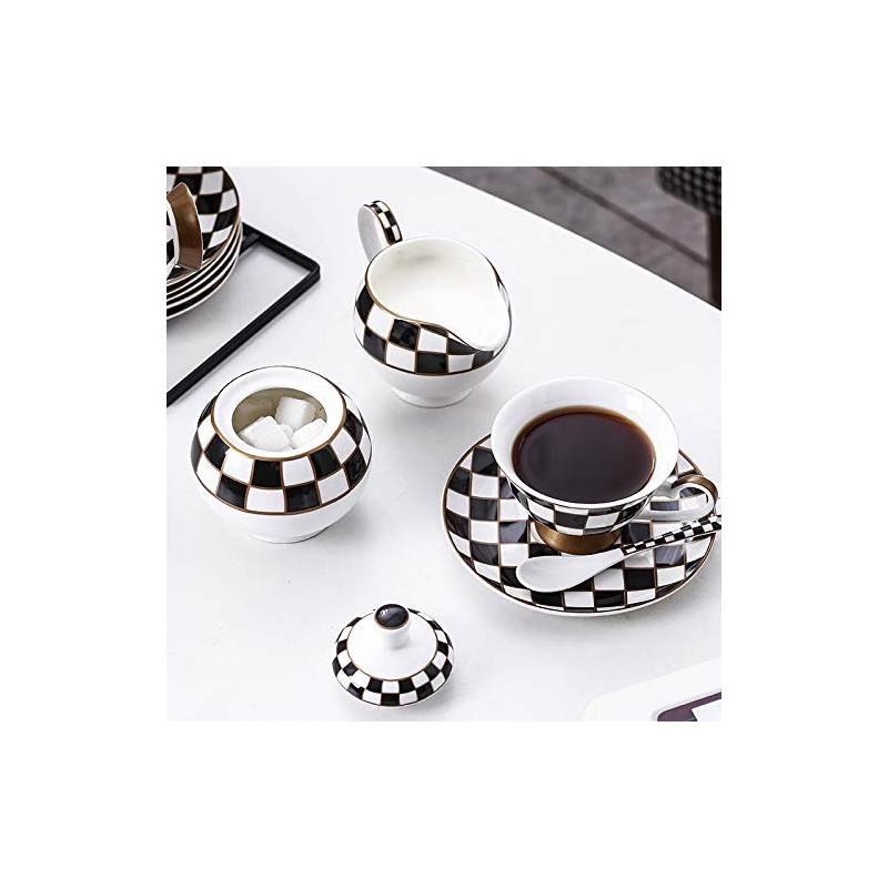 Porlien Checker Pattern 17-Piece Tea Set for 6 with Teapot,