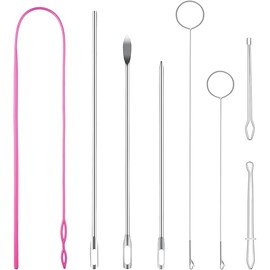 Drawstring Threader Tool Set, Stainless Steel Sewing Loop Turner Hooks with Latch, Flexible Drawstring Threader, Easy Rope Threader Clips for Jackets Coats Pants Hoodies Sweaters (8 Pack)