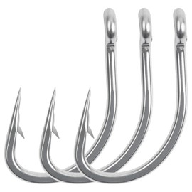 Stainless Steel Live Bait Fishing Hooks, 30pcs 2X Strong Big Game Saltwater Hooks Short Shank Barbed Hooks for Muskie Crucian Pickerel Tarpon Fly Fish Hook 1#-5/0