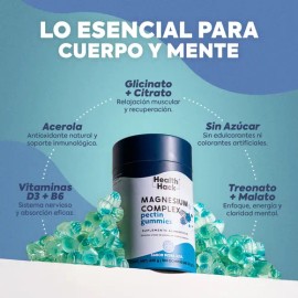 Magnesio Complex en Gomitas con 6 Formas, Bisglicinato, Citrato, L-Treonato, Orotato, Malato y Lactato más Vitamina B6 y D3, Sabor Mora Azul, Sin...  
