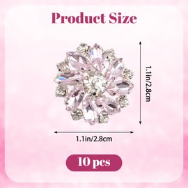 URROMA Light Pink Rhinestone Flower Buttons, 10 Pcs Flower-Shaped Crystal Buttons Sew on Buttons Embellishments for DIY Crafts Clothing Decor, 28 mm