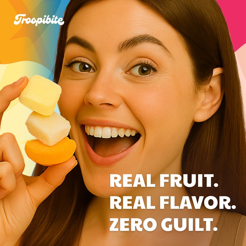 Troopibite Mixed Real Fruit Gummies – Mango, Coconut, Lychee –