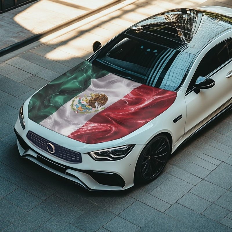 Mumeson Mexico Flag Car Hood Cover Stretch Polyester Protector with