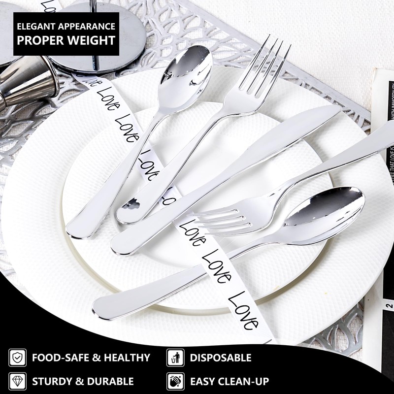Joyido 150 PCS Silver Plastic Silverware - Silver Plastic Flatware