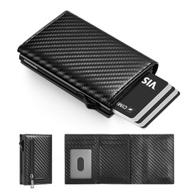Slim Wallet with Coin Compartment Men's Wallet with RFID Protection, Men's Slim Smat Wallet, Pop-up Card Holder for 10 Cards, Men's Card Wallet, A02-black., Minimalist