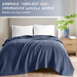 Beautyrest 100% Cotton Blanket, Trendy Woven Waffle Weave Design, All Season, Lightweight, Breathable, Soft and Cozy Casual Summer Cover, for Bed, Couch and Sofa, Full/Queen(90 in x 90 in), Indigo