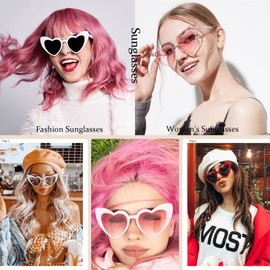 Dollger Heart Sunglasses for Women Retro Love Eyeglasses Vintage Cat Eye Glasses UV400 Pink Frame Grey Lens