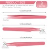 3 Pieces Pink Eyelash Extension Tweezers Set Stainless Steel Straight