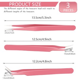 3 Pieces Pink Eyelash Extension Tweezers Set Stainless Steel Straight and Curve Tips Tweezers Metal Eyelash Tweezers False Eyelashes Application Tool for Eyelash Extension Women Girls