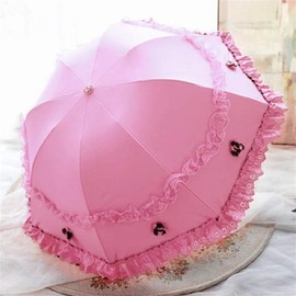 Honeystore Princess Lace Ultraviolet-Proof Folding Umbrella Anti-uv Dome Parasol Fuchsia