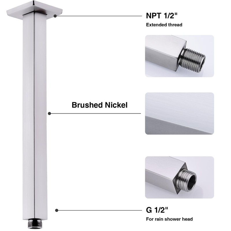 TRUSTMI Brushed Nickel Shower Arm with Flange, 16 Inch Ceiling