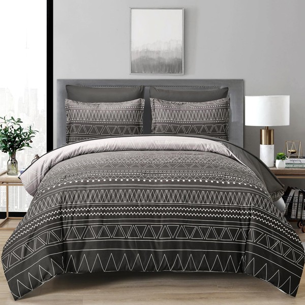 WONGS BEDDING Black Grey Boho Comforter Set King Size 7