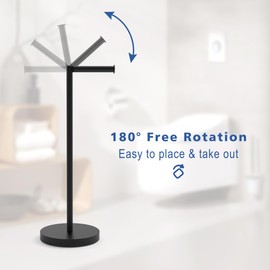 Free Standing Toilet Paper Holder Stand with Weighted Base, SUS304 180 Degree Rotatable Tissue Holder with Shelf, Can Extra Storage 4 Rolls, Black Bathroom Toilet Roll Holder