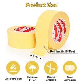 MR.TIMELAG 2 Rolls Masking Tape, Painter's Tape Waterproof 50 mm x 50 m - Universal Masking Tape for Painting Work and Decoration, Easily Removable Masking Tape - Painter's Masking Tape (Yellow)