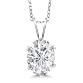 Gem Stone King 2.10 Cttw White Moissanite Pendant Necklace For Women | 925 Sterling Silver | Oval 9X7MM | With 18 Inch Silver Chain