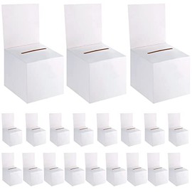 20 Pack Ballot Box Raffle Box Donation Box for Fundraising, 6 x 6 x 6 Inch Cardboard Box with Slot for Ticket and Removable Header Charity Box for Collecting Business Card Voting Contest (White)