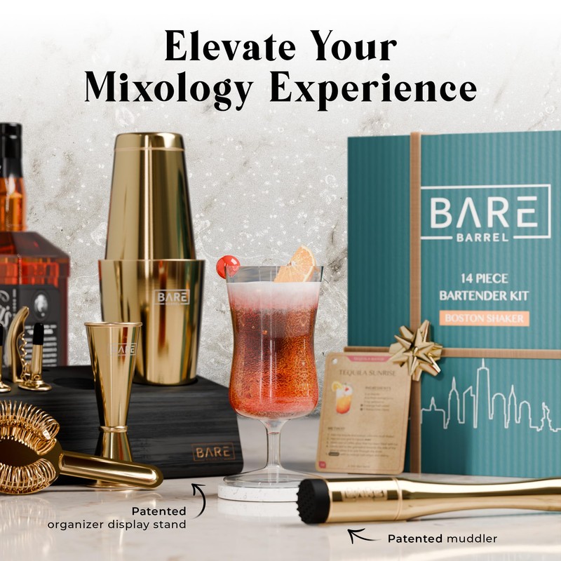 BARE BARREL® Mixology Bartender Kit Bar Set | 14-Piece Cocktail