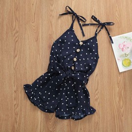 Mameluco sin mangas con correa para bebé y niña, con diseño de corazón halter, conjunto de trajes de verano, Azul marino, 1-2 Años