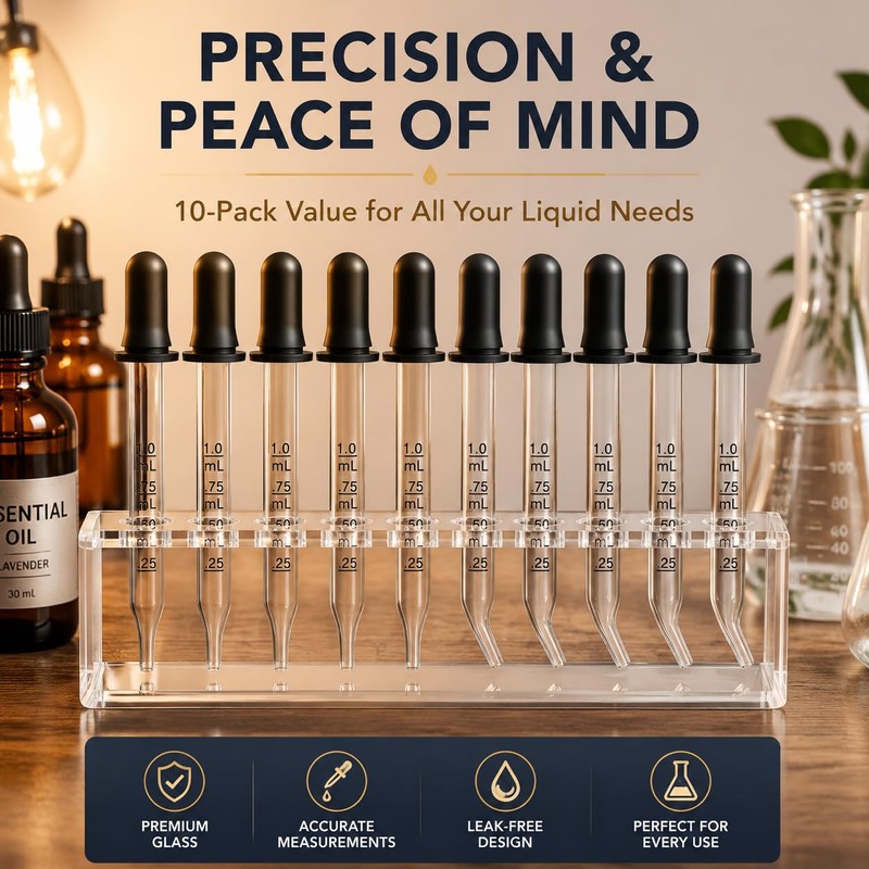 10 Pack Glass Eye Dropper, 1 ml Pipette Dropper with