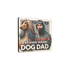 Wooden Fridge Magnet Afghan Hound Dog Dad Bearded Man and Dog Design (mag-kf25-495)