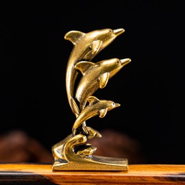 CHOVY 1PC Vintage Brass Three Golden Dolphins Statue - Perfect Artistic Decor for Home, Office, or Café - Ideal for Bookshelves, Living Room, and Desktop - Add Charm and Fun to Your Space