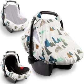 Summer Cozy Sun & Warm Cover, Baby Carseat Cover & Car Seat Belt Covers, Privacy Carseat Canopy Protect Newborn, Mountains