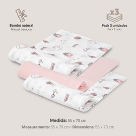 INTERBABY Pack of 3 Muslin Cloths Made of Bamboo and Cotton Moon Pink 55 x 70 cm Absorbent and Breathable and Ideal for Cleaning, Wiping and Covering Newborns