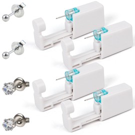 pddstance 4 Pack Self Ear Piercing Gun,Disposable Safety Ear Piercing Kit Painless with Earring Studs,Earrings Set For Ear Nose Lip Piercing (Silver)