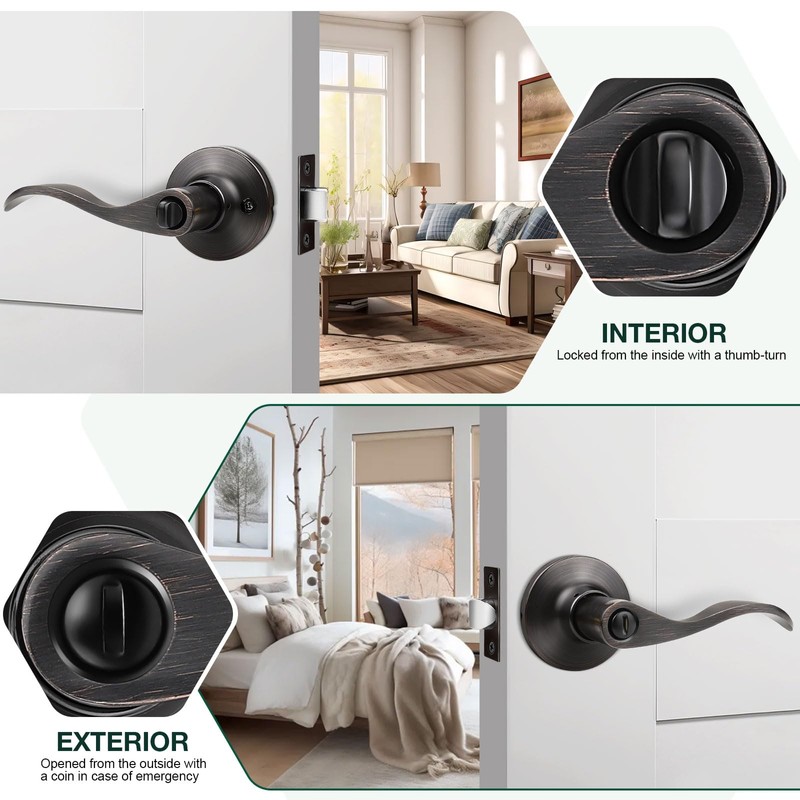 GOBEKOR 2 Pack Privacy Door Levers Interior Oil Rubbed Bronze