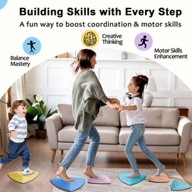 Stepping Stones for Kids Non-Slip Balance River Stones Toys Promoting Children's Coordination Skills Obstacle Courses Sensory Toys for Toddlers Indoor & Outdoor（Macaron 6pcs ）