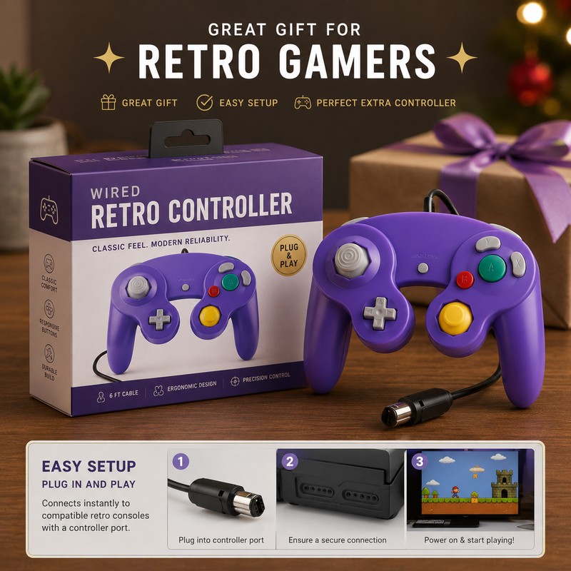 Wired GameCube Controller for Retro Gaming – Plug-and-Play Gamepad for