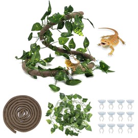 Tfwadmx 7FT Jungle Vines for Reptiles with Suction Cups 2 Pcs Bend A Branch Ivy Artificial Climbing Fake Leaves Habitat Terrarium for Chameleons, Snakes, Ball Python (2m/6.5Ft)