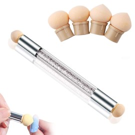 Nail Art Sponge Brush Applicator with 4 Pieces Replacement Head, Double Head Acrylic Nails Ombre Sponge Nail Design Accessories for UV Gel and False Nail Art Rendering Tools