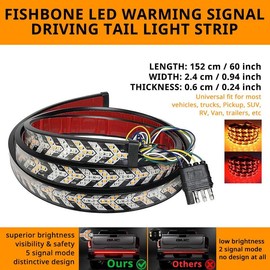 Fishbone Shaped LED Tailgate Light Bar, 60-Inch LED Tailgate Lights, Brake Running Sequential Turn Signal Strip Strobe Light Bar for Truck Pickup SUV RV