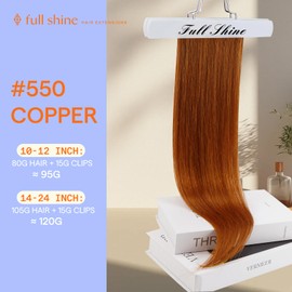 Full Shine Copper Real Human Hair Extensions Clip ins 12 Inch Copper Red Human Hair Extensions Clip ins for Women 95 G 7 Pcs