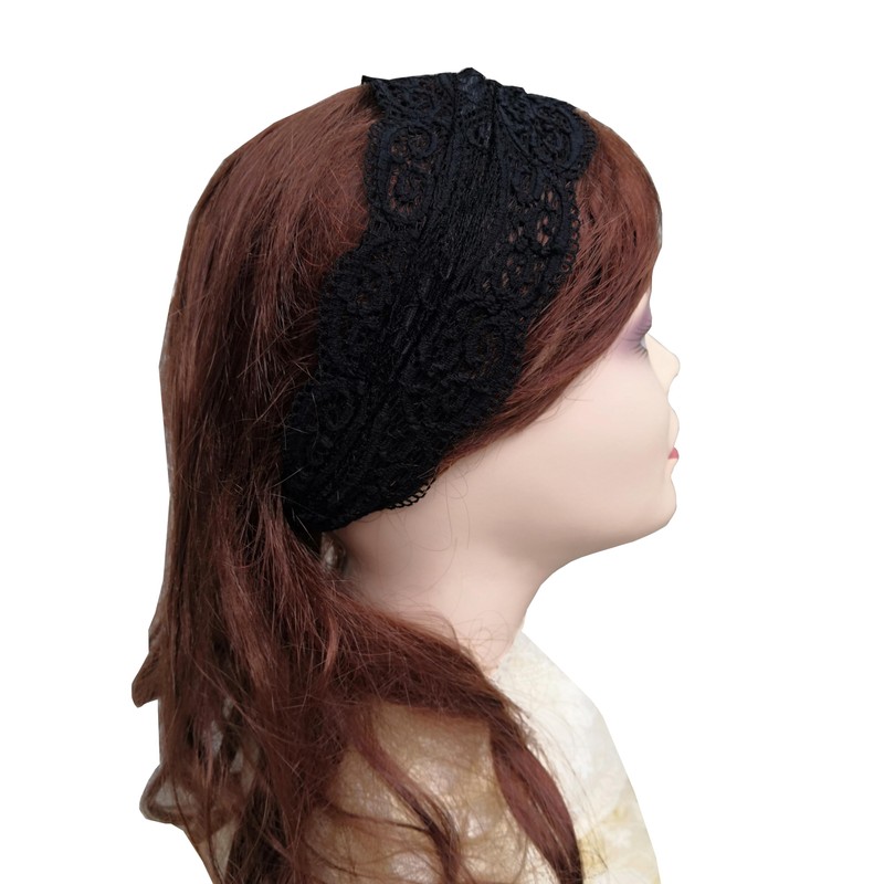 Oyabridal 7.2'' Wide Thin Black Lace Elastic Headbands for Women
