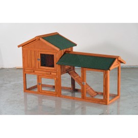 Large Wooden Rabbit Hutch 2-Story Outdoor Bunny Cage w/ Waterproof Asphalt Roof