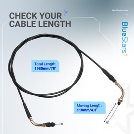 BlueStars 78 inch Throttle Cable - GY6 50cc 80cc 125cc 150cc TaoTao BWS Lancer Thunder Future Champion Ice Bear Jonway Roketa Wolf RX50 Wildfire Vespa Buggy Dazon Dongfang Scooter Moped Go Kart