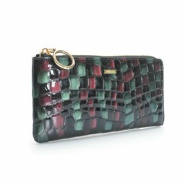 Balcos Cowhide Leather Long Wallet, Women's L-Shaped, Looks Beautiful Hand, Stained Glass, Card Case Included, black