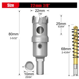 2022 Upgrade Heavy Duty Carbide Hole Saw,Metal Steel Hole Saw Drill Bit,TCT Hole Cutter-Alloy Hardness Upgrade, Life Upgrade,Use for Stainless Steel, mild Steel, Iron, Copper,etc (22mm|7/8")