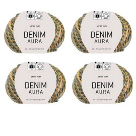 Art of Yarn DENIM AURA Multicolor Sport Yarn Fine2 55% Cotton,45% Poliacrylic,Total 200g(7.04 Oz)640m(696 Yds) Soft & Smooth for Crocheting, Knitting, Amigurumi, Baby Blankets, garments –4 Skein 99610