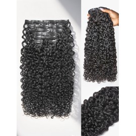 LUVME Burmese Curly Clip in Hair Extensions Real Human Hair Messy Curly Clip Ins Fullness with 2 Pack for Women Brazilian Remy Human Hair Natural Black 135g 16Inch