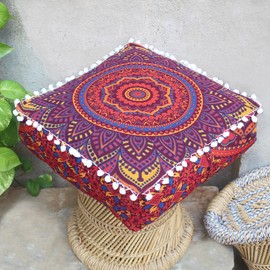Mandala Mandala Barmeri Large Floor Pillow Cover Cushion Meditation Seating Ottoman Throw Cover Hippie Decorative Zipped Bohemian Pouf Ottoman Cases 24 " square (New Orange, 18" Square)