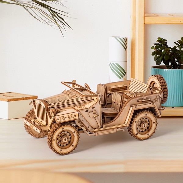 ROKR Model Car Kits Wooden 3D Puzzles Model Building Kits for Adults-Educational Brain Teaser Assembly Model for Adults to Build, Desk Decor/DIY Hobbies for Teens&Kids (Jeep Wrangler/7.5 * 4 * 3.5)