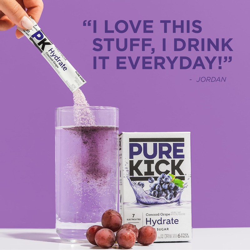PURE KICK Hydration Singles to Go Drink Mix, Concord Grape,