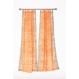 Light-Filtering Sari Colorful Curtains – Boho Curtains, Bed Canopy Panel, Wall Tapestry or Window Treatment For Bedroom or Living room + Tote bag (96"L x 42"W Set of 2, Coral Tan)