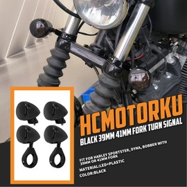 HCmotorku Motorcycle LED Turn Signal Fog Light 39mm 41mm Fork Clamp Front Rear Fit For Harley Sportster XL 883 1200 (Black Housing Black Lens)