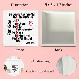 Ptikx Christian Valentines Decor Christian Desk Decor John 3:16 Bible Verses Wood Sign Decor Home Desk Tabletop Shelf Decor, Valentines Day Decorations 5 x 5 Inches