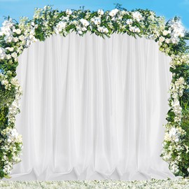 White Backdrop Curtain for Party Wedding Photography,2 Panels 5x8ft Washable Polyester Backdrops with Rod Pockets,Portable Setup for Baby Shower Birthday Christmas and Home Decor