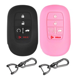 MILD EAST Key Fob Cover for Honda, 5 Buttons Silicone Rubber Key Fob Cover Compatible with 2022 2023 2024 2025 Honda Civic Accord HR-V CR-V Pilot Sport SI EX EX-L Touring (Black/Pink)
